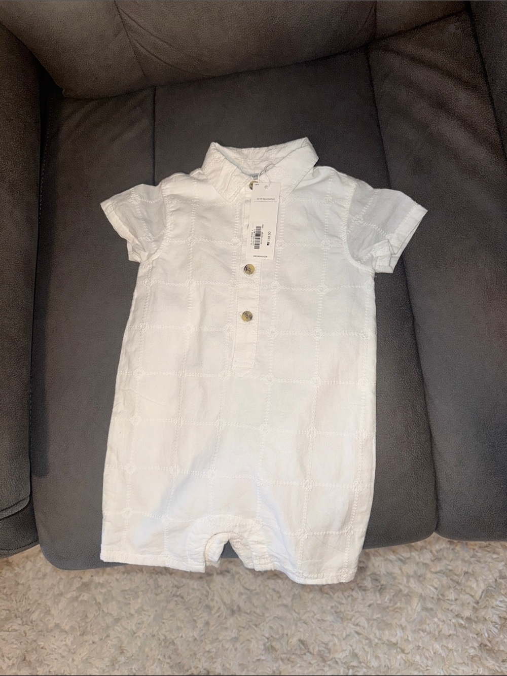 Janie and Jack White Short-Sleeve Polo Romper